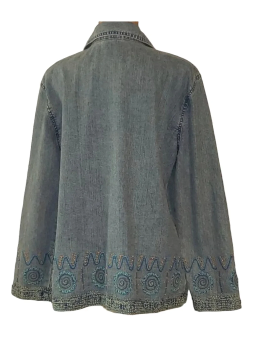 90s Hearts Of Palm Embroidered Beaded Blue Brushed Denim Jean Jacket Women's 18 - Picture 11 of 12